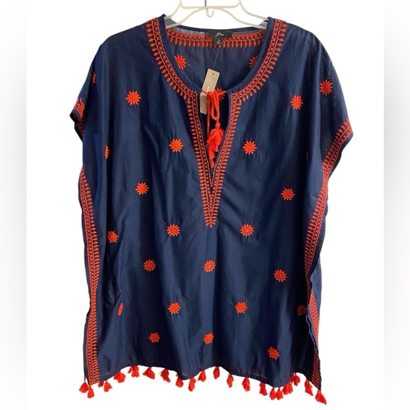 J. Crew black label cover up embroidered navy blue Small NWT - Picture 1 of 6
